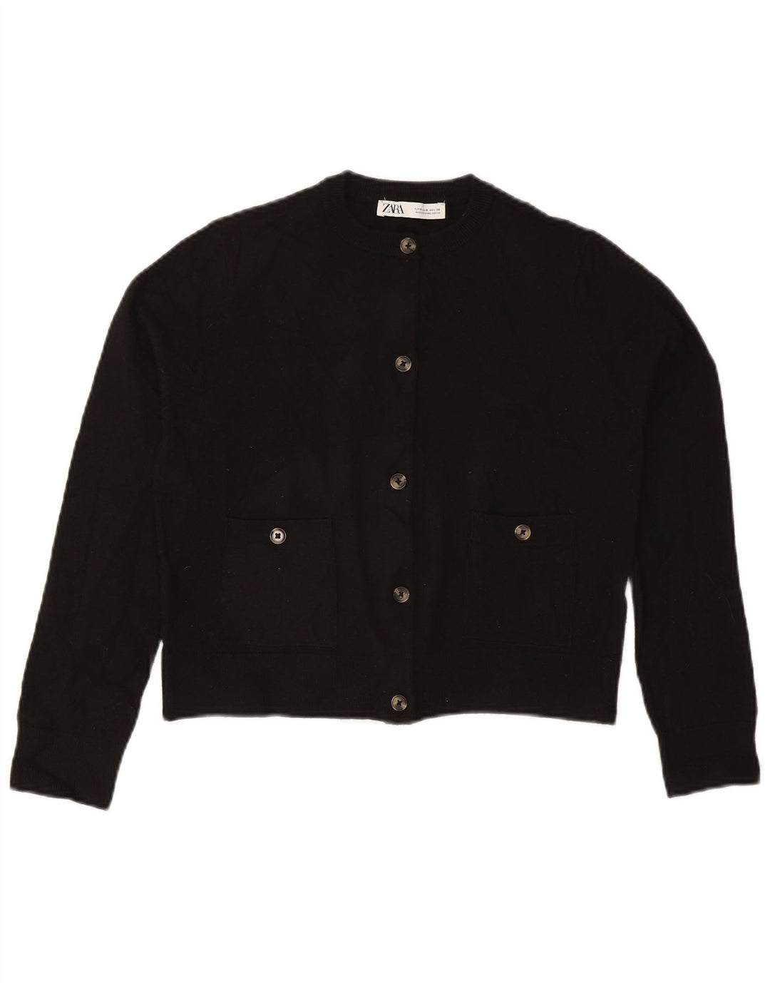 Zara Damen Crop Cardigan Pullover UK 10 Small Schwarz