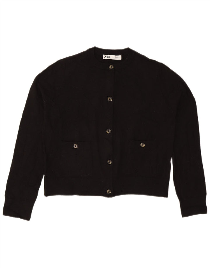 Zara Damen Crop Cardigan Pullover UK 10 Small Schwarz