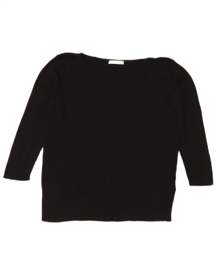 Marks & Spencer Damen Top 3/4 Ärmel UK 18 XL Schwarze Seide