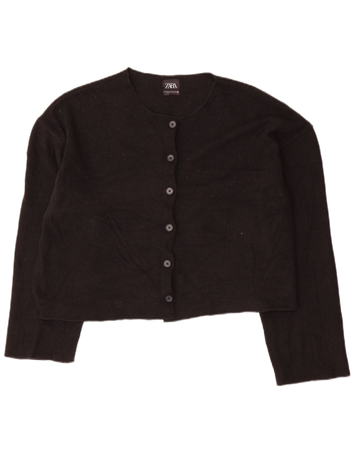 Zara Damen Crop Cardigan Pullover UK 18 XL Schwarz Polyester