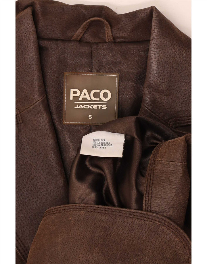 Paco Damen-Blazerjacke aus Leder mit 2 Knöpfen, Gr. 10, Braun