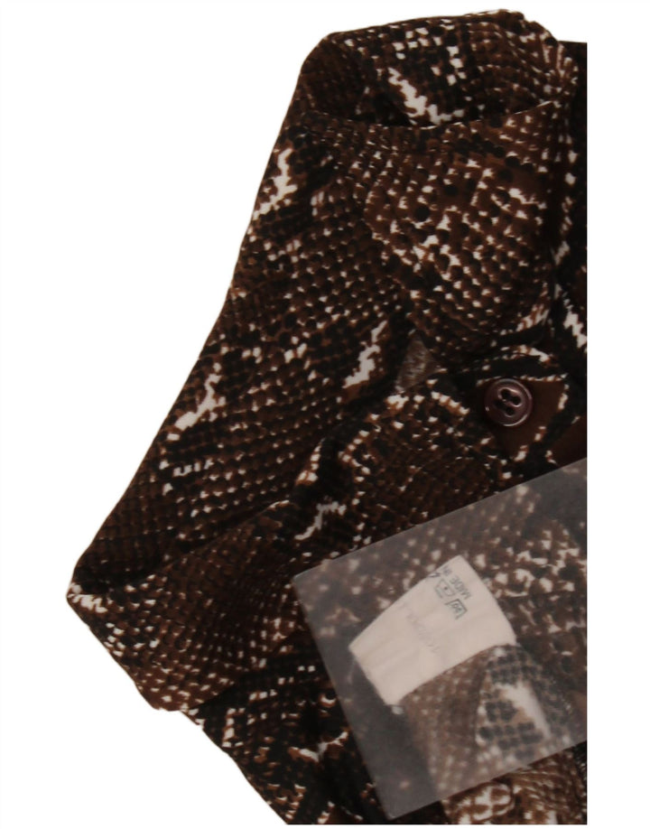 Vintage Damen Hemdbluse UK 12 Mittelbraunes Polyester mit Animal-Print