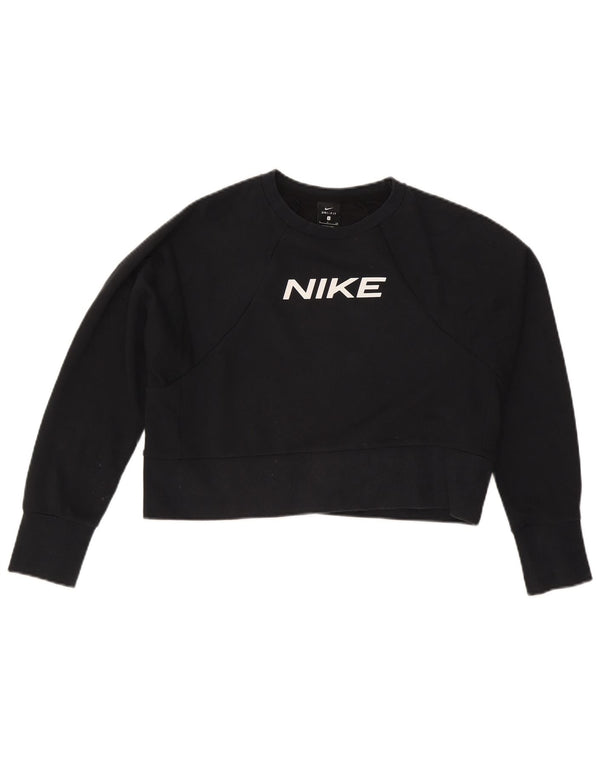 Nike Womens Crop Graphic Oversized Sweatshirt Pullover UK 10 Small Schwarz
