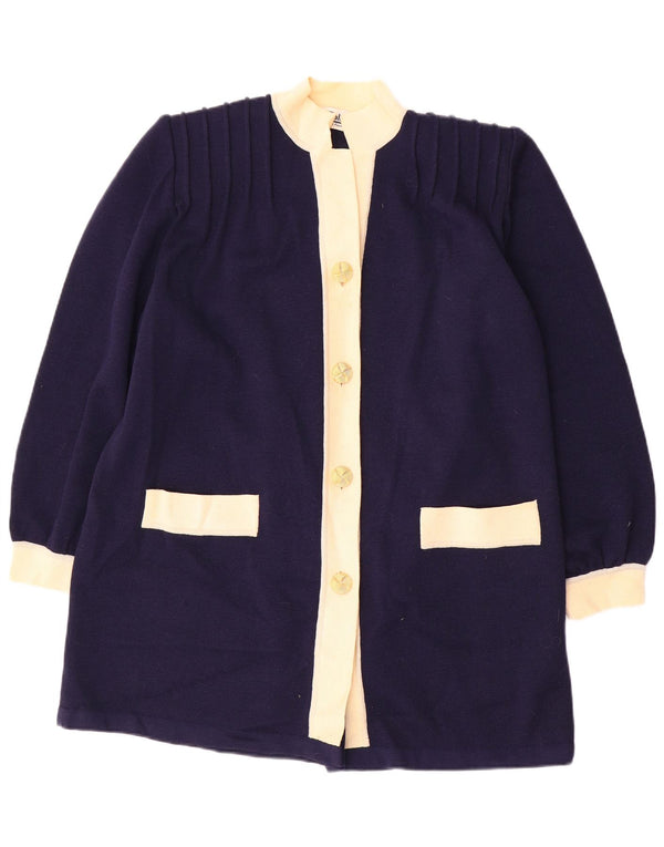 Vintage Damen Longline Oversized Cardigan Pullover IT 46 Large Marineblau