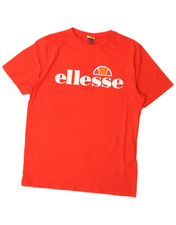 Ellesse Womens Graphic T-Shirt Top UK 12 Mittelrote Baumwolle