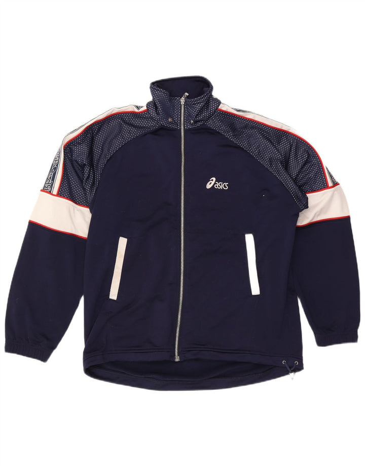 Asics Herren-Trainingsanzug-Top-Jacke, UK 40, groß, marineblaues Farbblock-Polyester
