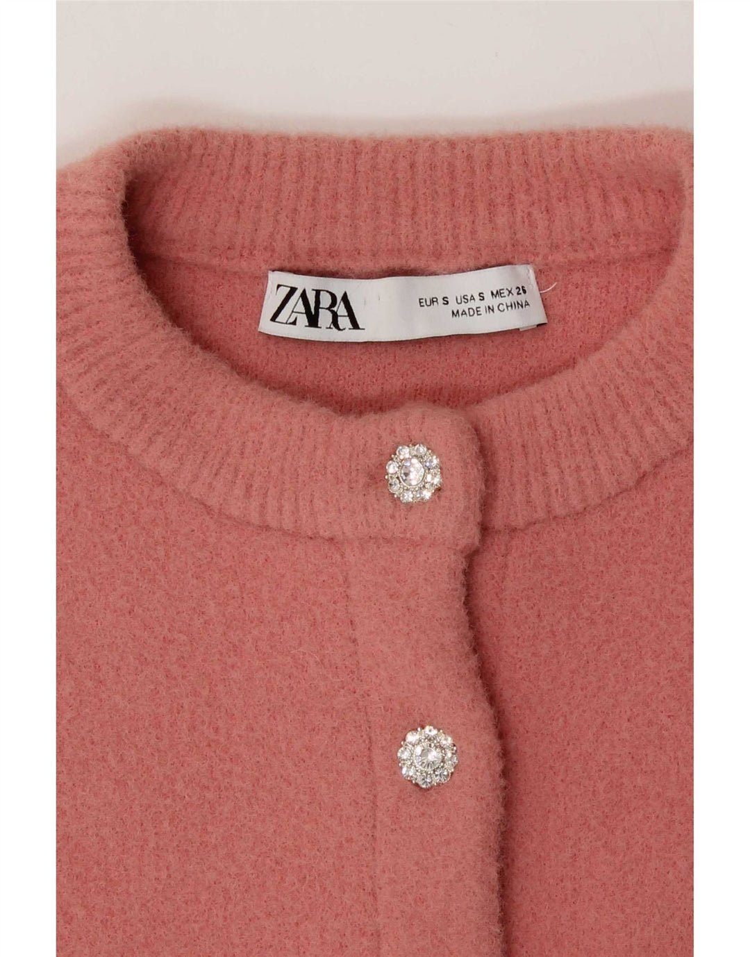 Zara Damen Crop Cardigan Pullover UK 10 Small Pink