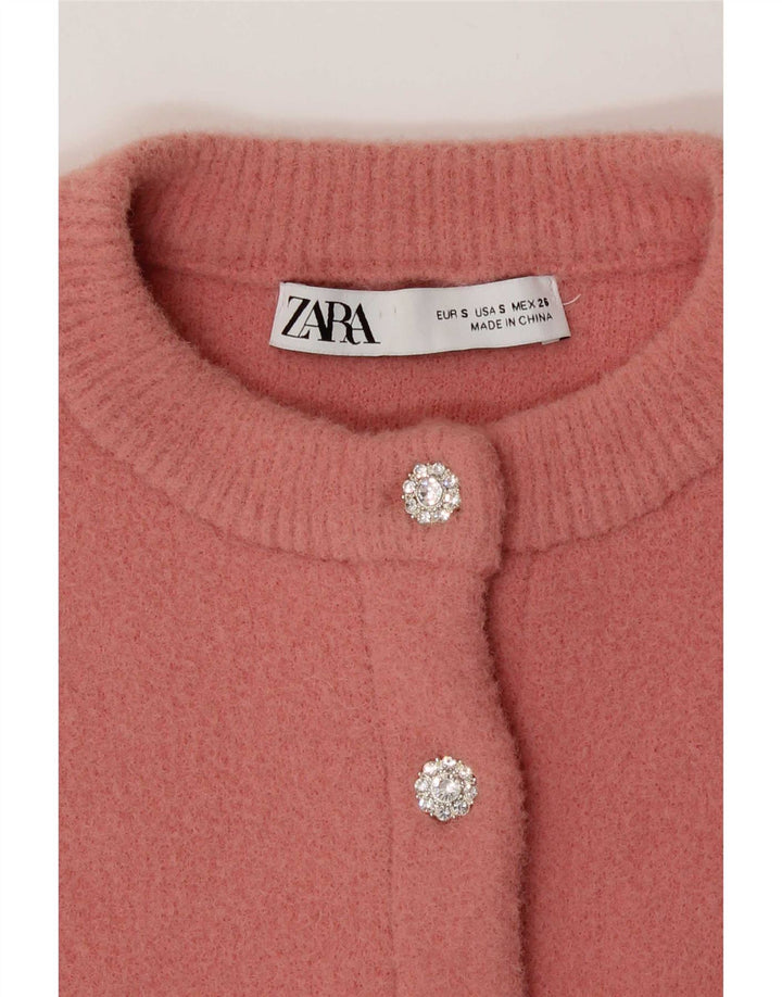 Zara Damen Crop Cardigan Pullover UK 10 Small Pink
