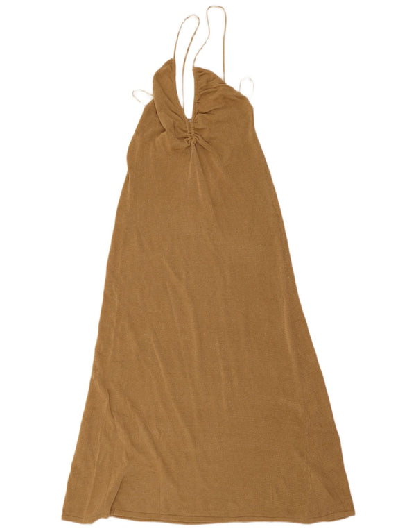 Zara Damen Maxi-Slip-Kleid UK 10 Small Beige Acryl