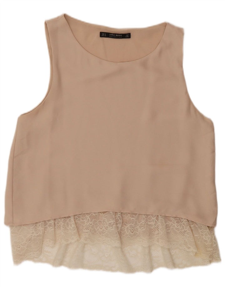 Ärmelloses Blusenoberteil für Damen von Zara, Gr. 10, Größe S, Beige