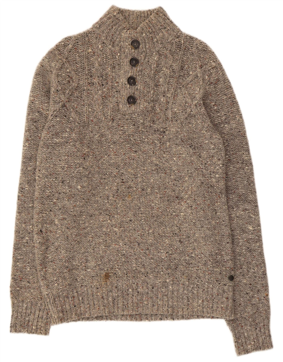 WHITE STUFF Mens Button Neck Jumper Sweater Small Grey Flecked Wool