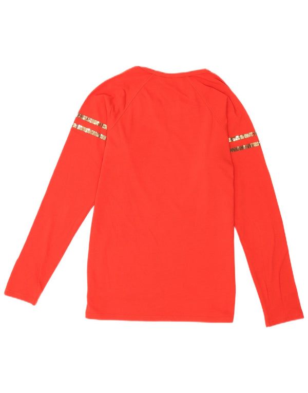 Guess Damen Grafik-Top, langärmelig, UK 12, mittelrot, Baumwolle