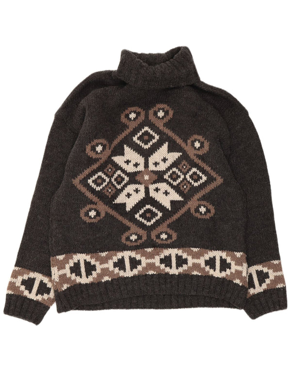Kaos Rollkragenpullover für Damen, UK 14, Größe L, graue, geometrische Wolle