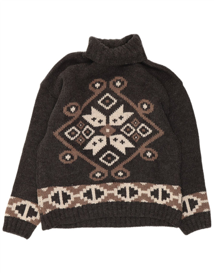 Kaos Rollkragenpullover für Damen, UK 14, Größe L, graue, geometrische Wolle