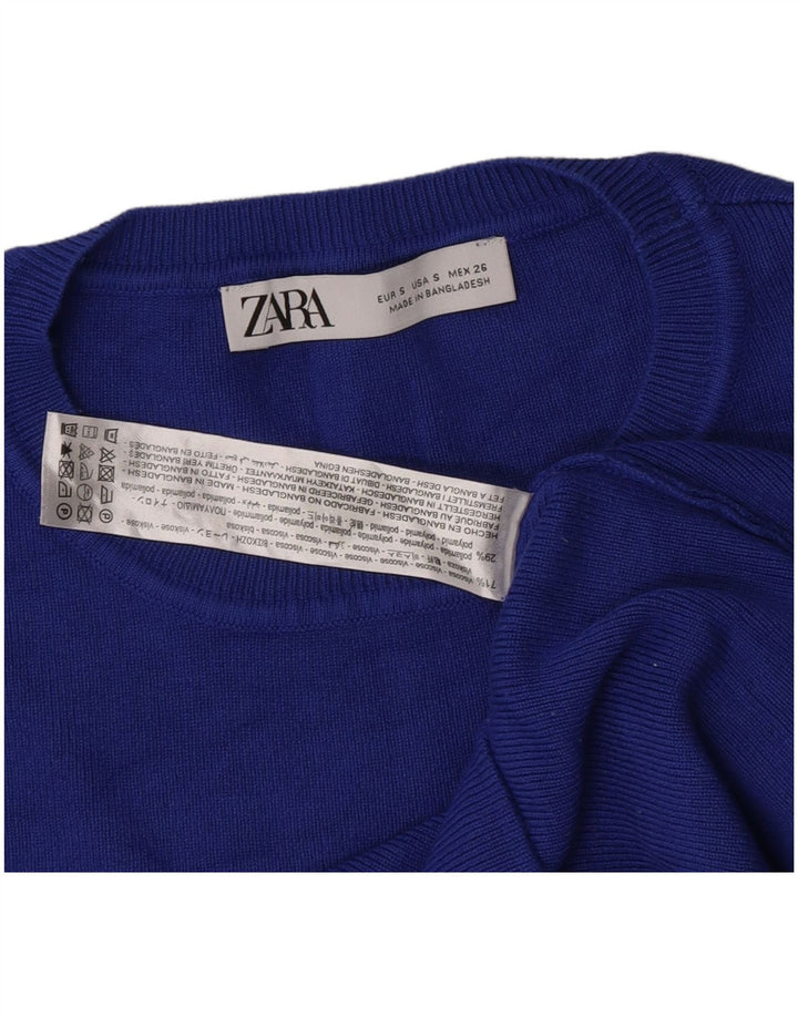 Zara Damen Crop Top Langarm UK 8 Small Blaue Viskose