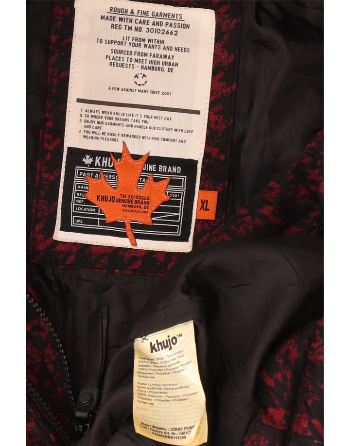 KHUJO Wattierter Damenmantel mit Kapuze UK 18 XL Roter Hahnentritt-Polyester