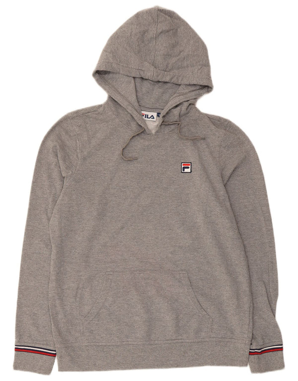 Fila Womens Hoodie Jumper UK 16 Large Grey Striped Cotton