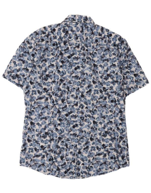 Hugo Boss Herren Stretch-Kurzarmhemd Größe 43 17 XL Blau geblümt