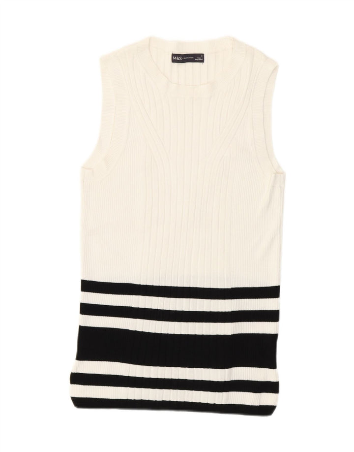 Marks & Spencer Damen Weste Tank Top UK 12 Mittelweiß gestreifte Viskose
