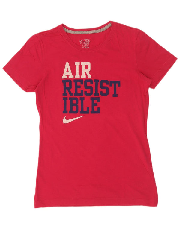 Nike Damen Slim Fit Graphic T-Shirt Top UK 12 Mittelrosa Baumwolle