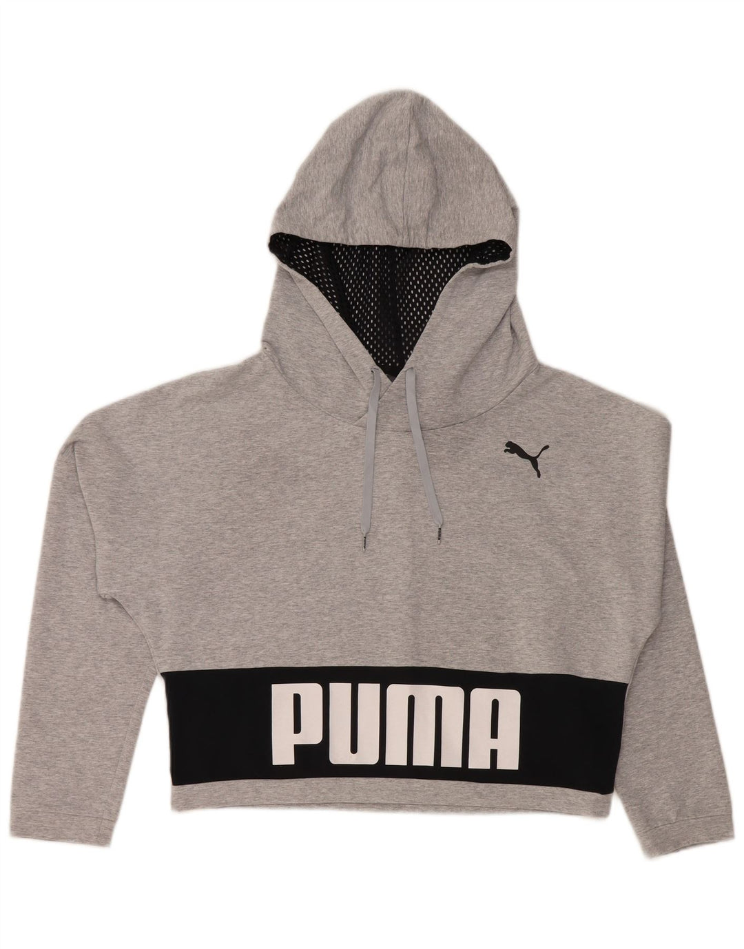 PUMA Damen Übergroßer Crop Hoodie Pullover UK 12 Mittelgrau Farbblock
