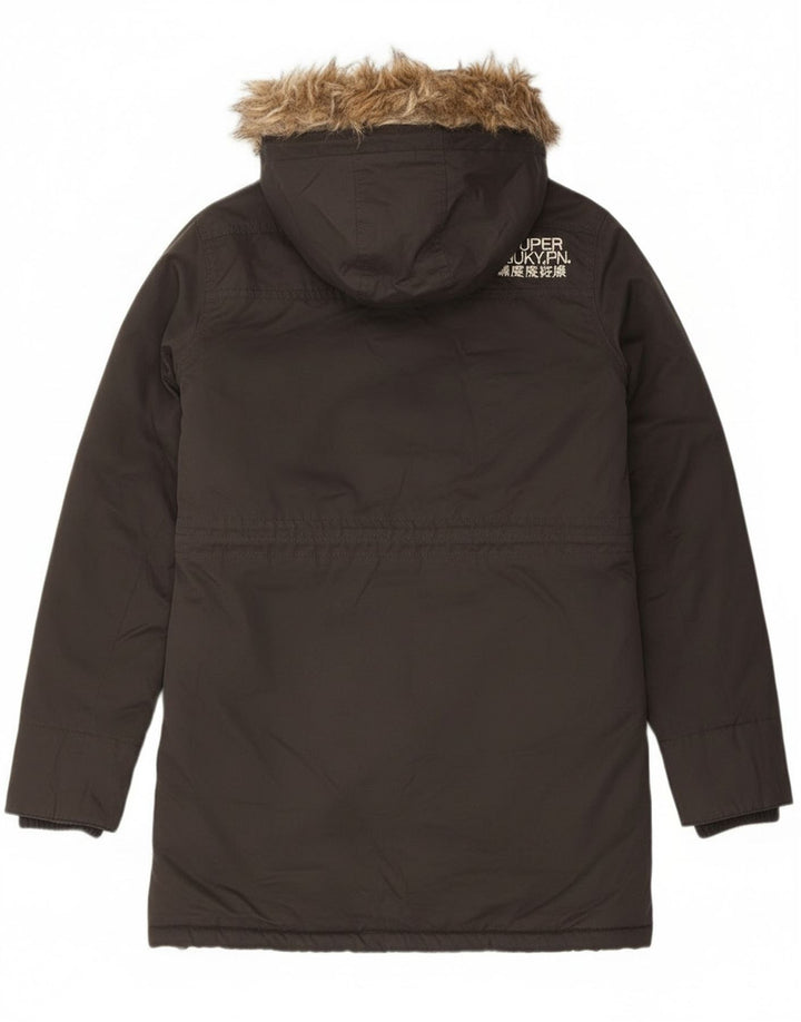 Superdry Herren-Parka mit grafischer Kapuze, UK 38, mittelgraues Polyester