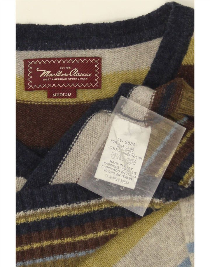 Marlboro Classics Herren-Pullover mit V-Ausschnitt, mittelgroß, mehrfarbig gestreift