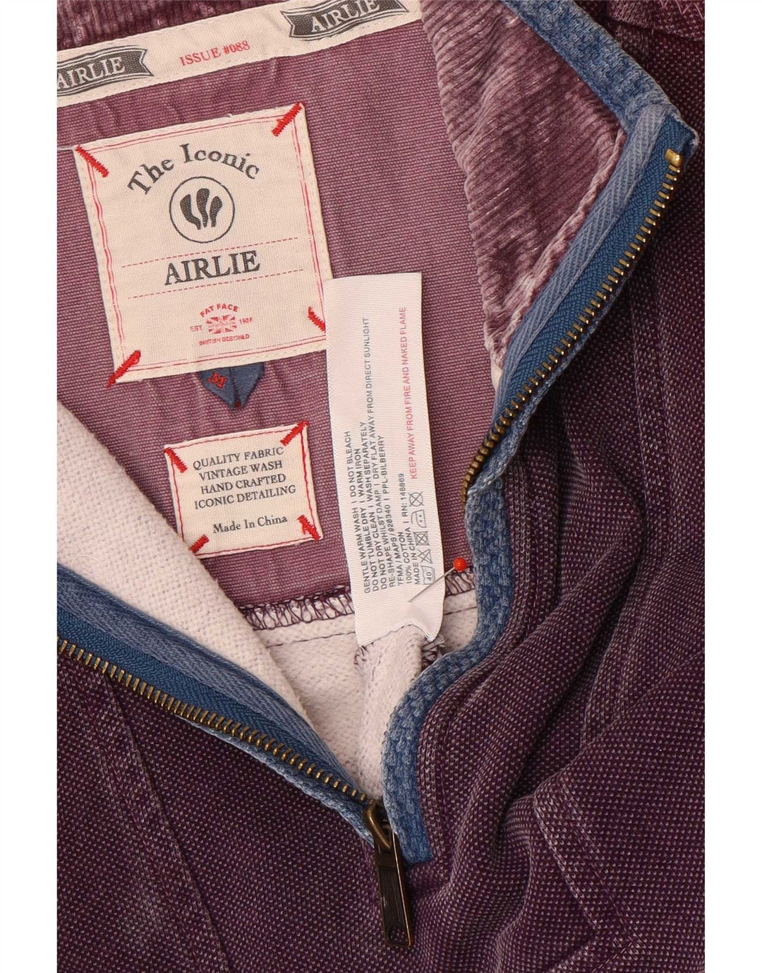 Fat Face Herren-Sweatshirt mit Reißverschluss am Hals, mittelviolette Baumwolle