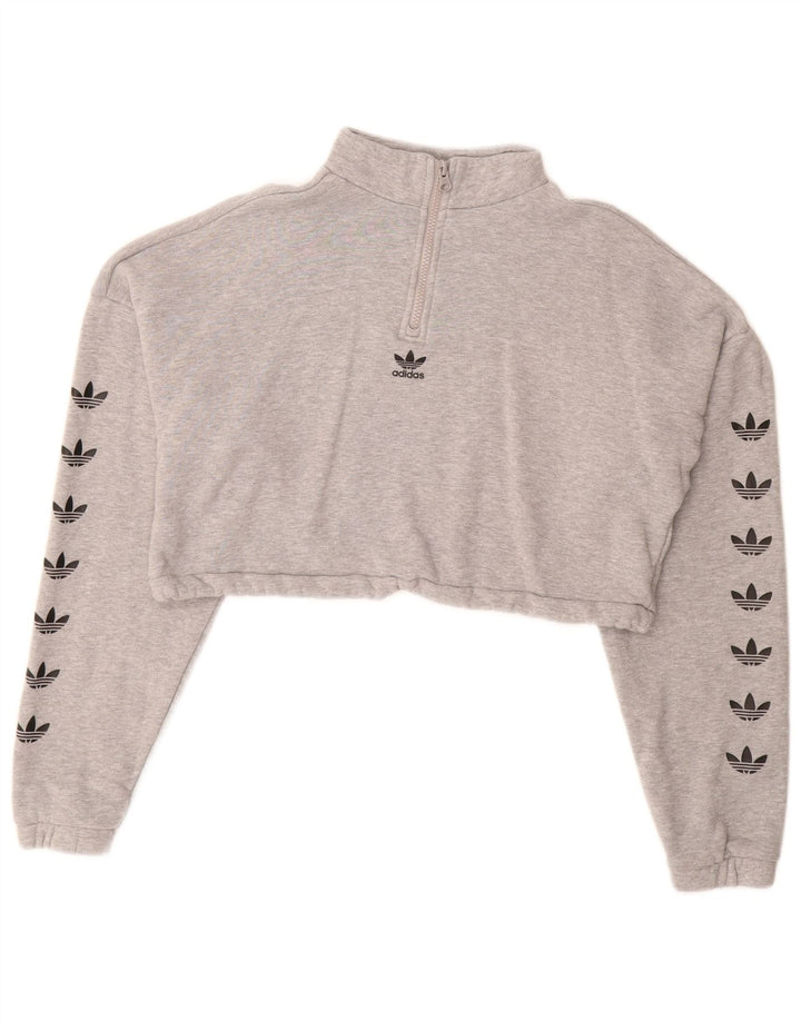 Adidas Damen-Sweatshirt mit übergroßem Grafikmotiv, Gr. 10, Größe S, Grau gefleckt