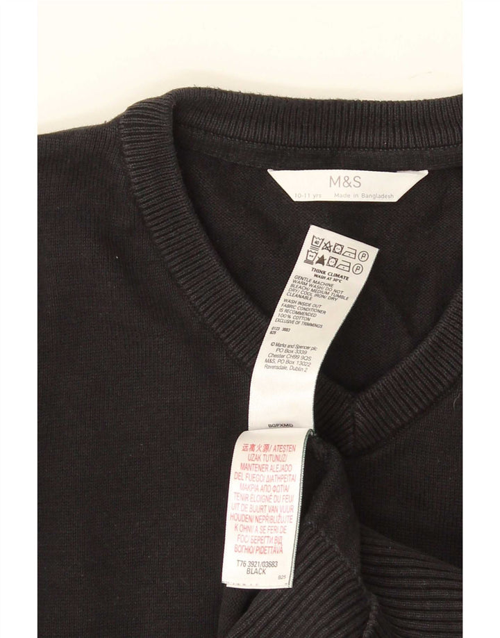 Marks & Spencer Jungen-Pullover mit V-Ausschnitt, 10–11 Jahre, schwarze Baumwolle