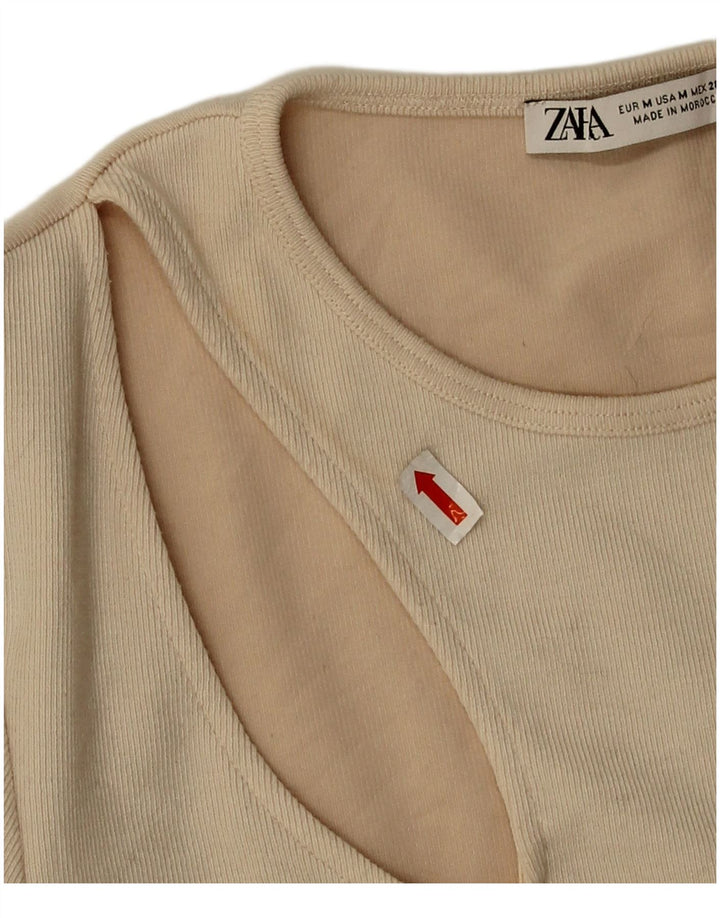Zara Damen Langarm-Body UK 12 Mittelbeige