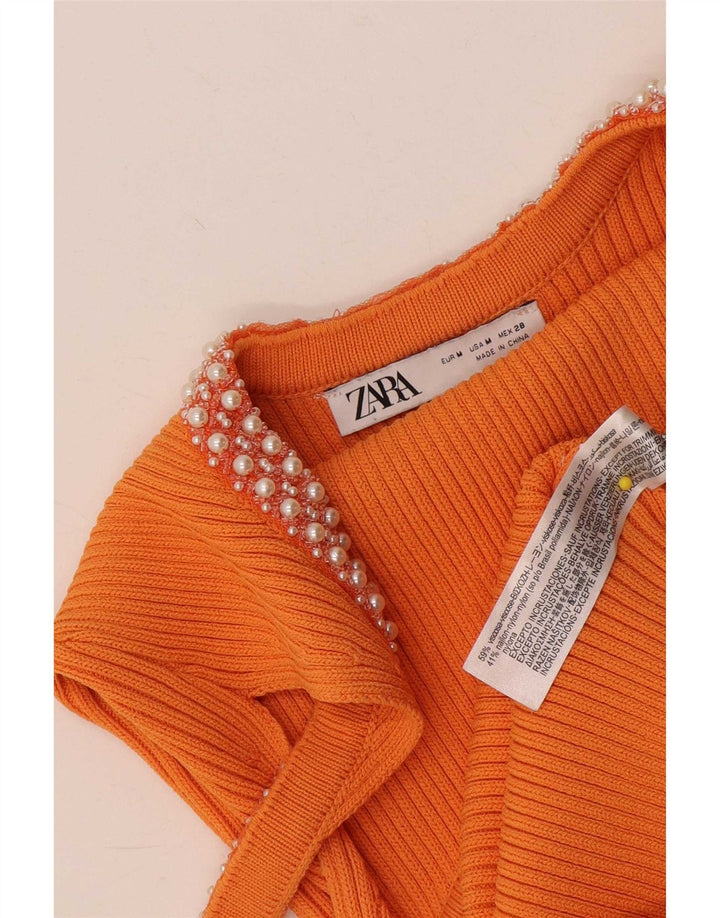 Zara Damen Slim Fit Cami Top UK 14 Mittelorange Viskose
