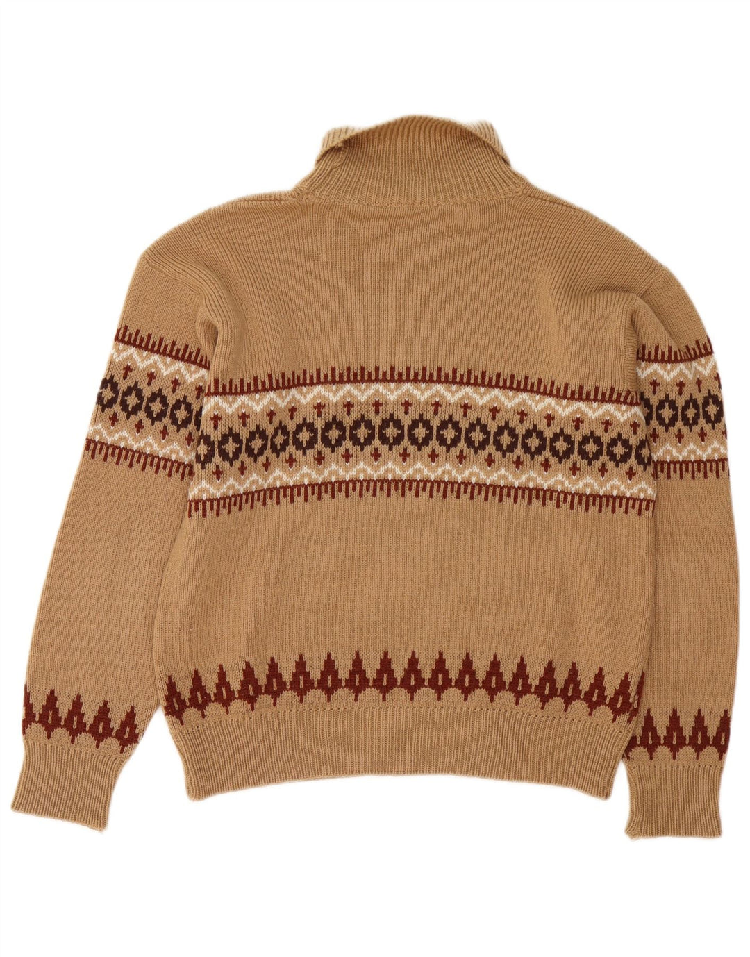 Vintage Damen Rollkragenpullover Pullover UK 14 Mittelbraun Fair Isle