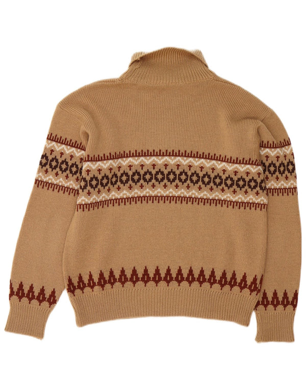 Vintage Damen Rollkragenpullover Pullover UK 14 Mittelbraun Fair Isle