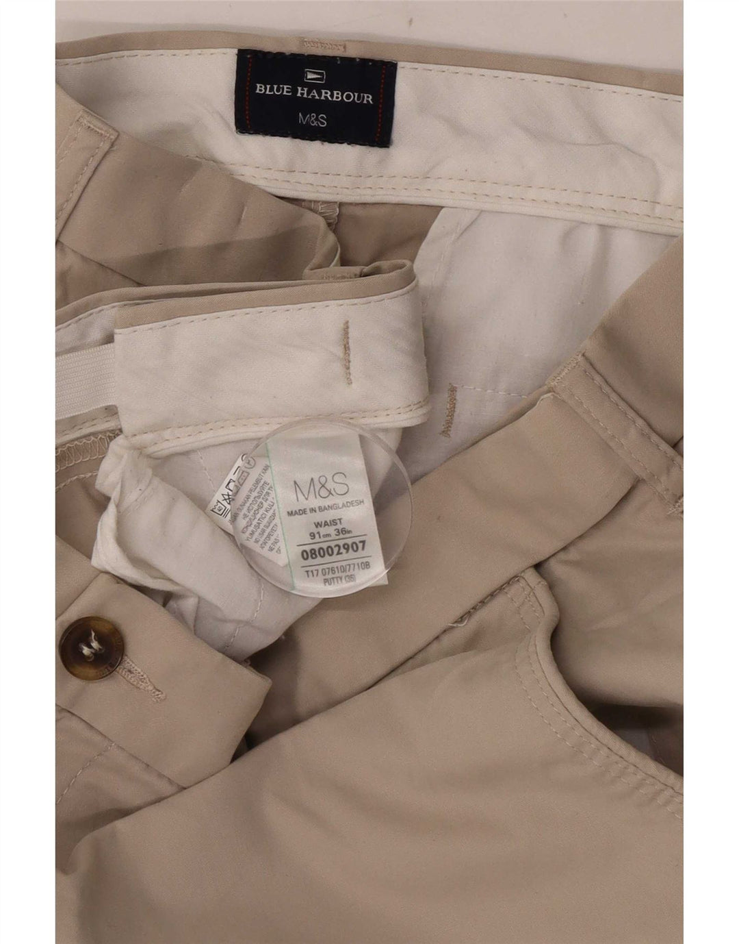 Marks & Spencer Herren Blue Harbor Chino Shorts W36 Large Beige Baumwolle