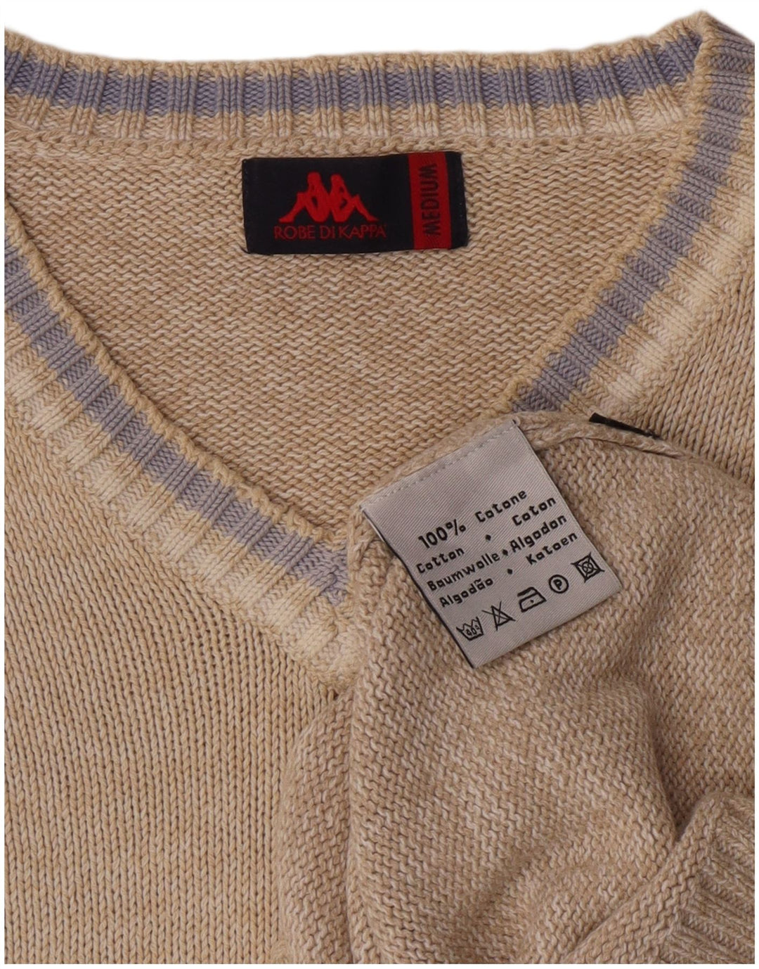 Kappa Herren-Pullover mit V-Ausschnitt aus mittelbeiger Baumwolle