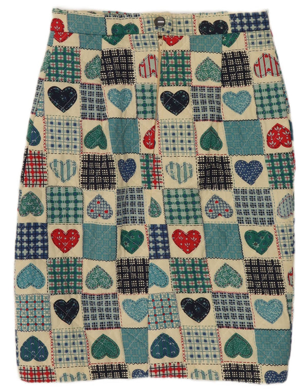 Vintage Womens Quilted Pencil Skirt W25 XS Multicoloured Patchwork