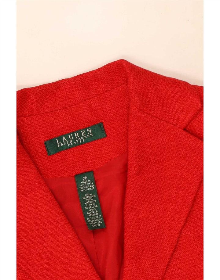 Ralph Lauren Womens Petite Crop 3 Button Blazer Jacke US 2 XS Rotes Leinen