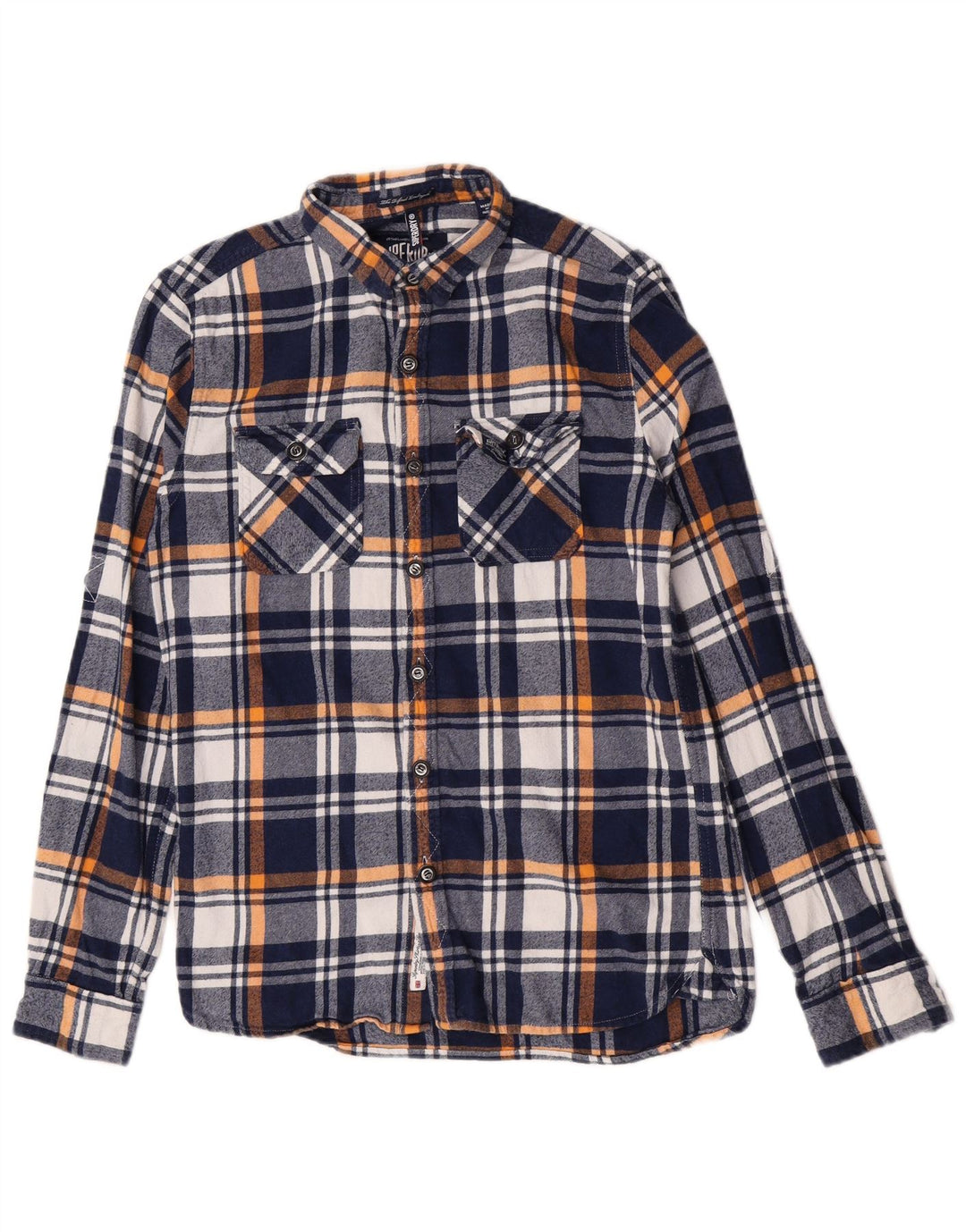 Superdry Herren-Flanellhemd, mittelblau, kariert, Baumwolle