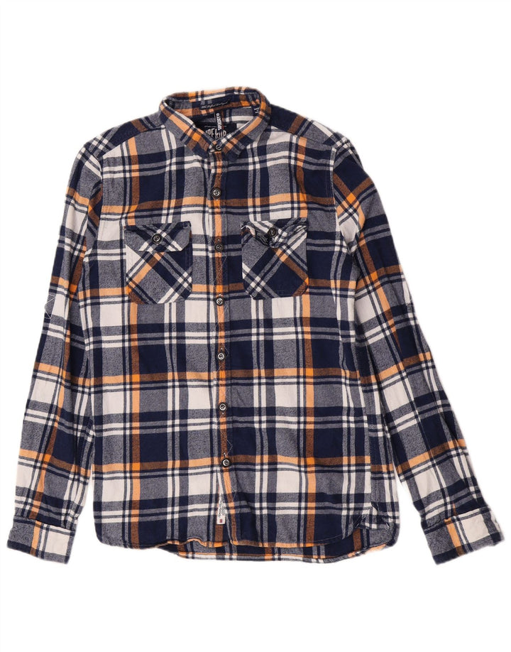 Superdry Herren-Flanellhemd, mittelblau, kariert, Baumwolle