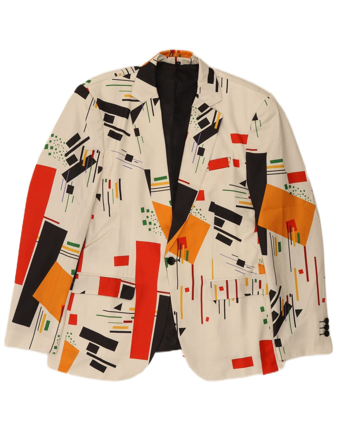 Vintage Herren 1-Knopf-Blazer-Jacke, UK 40, groß, weiß, geometrisch