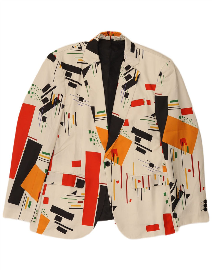 Vintage Herren 1-Knopf-Blazer-Jacke, UK 40, groß, weiß, geometrisch