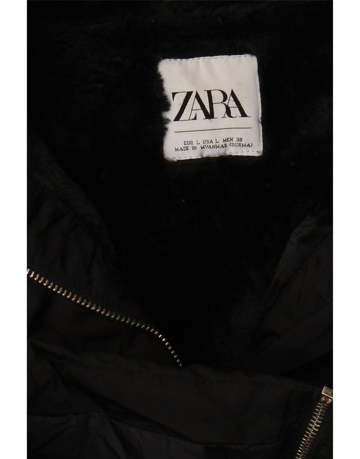 Zara Damen gepolsterter Mantel UK 16 Large Schwarz