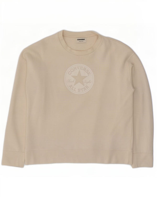 Converse Damen Grafik-Sweatshirt-Pullover UK 14 Medium Off White