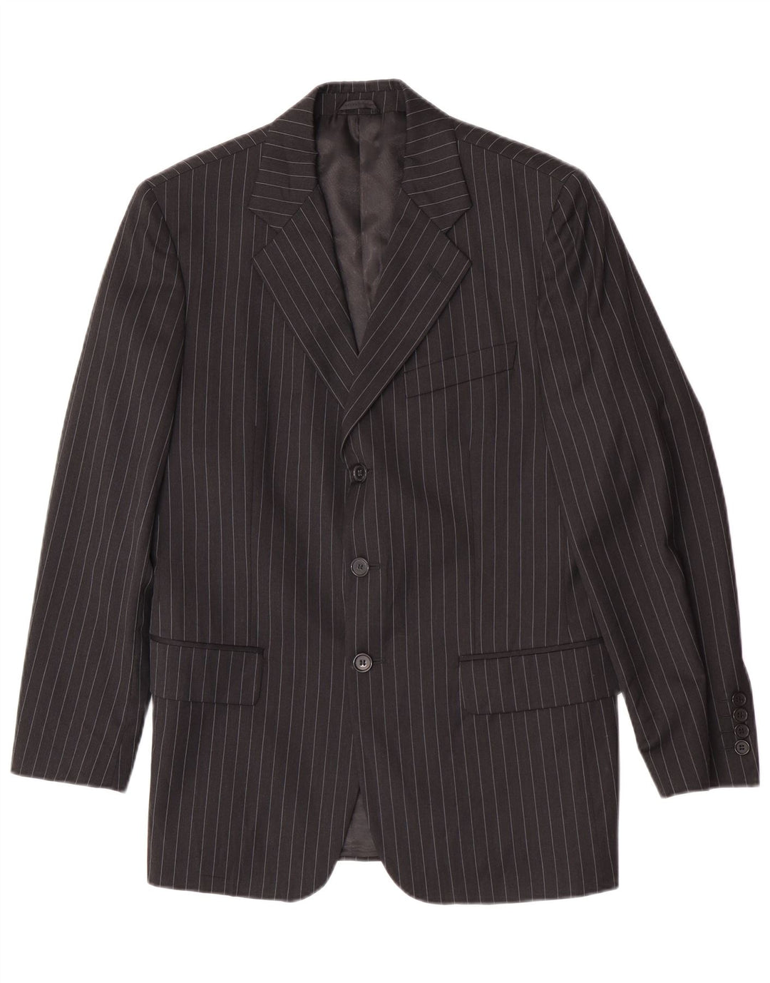 Oviesse Herren-Blazer mit 3 Knöpfen, IT 48, mittelschwarz, Nadelstreifenwolle