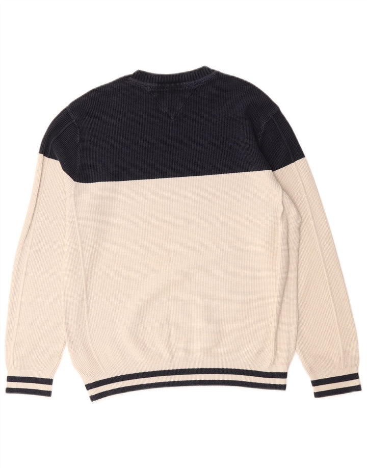 Tommy Hilfiger Herren-Pullover mit Rundhalsausschnitt, mittelgroß, gebrochenes Weiß, Farbblock