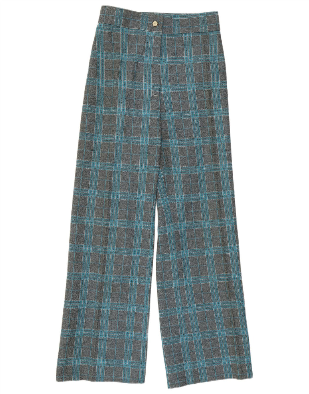 VINTAGE Damen-Freizeithose mit hoher Taille und weitem Bein, W27 L29, grau kariert