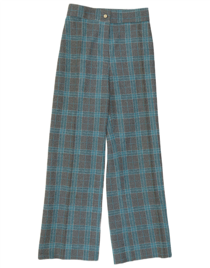 VINTAGE Damen-Freizeithose mit hoher Taille und weitem Bein, W27 L29, grau kariert