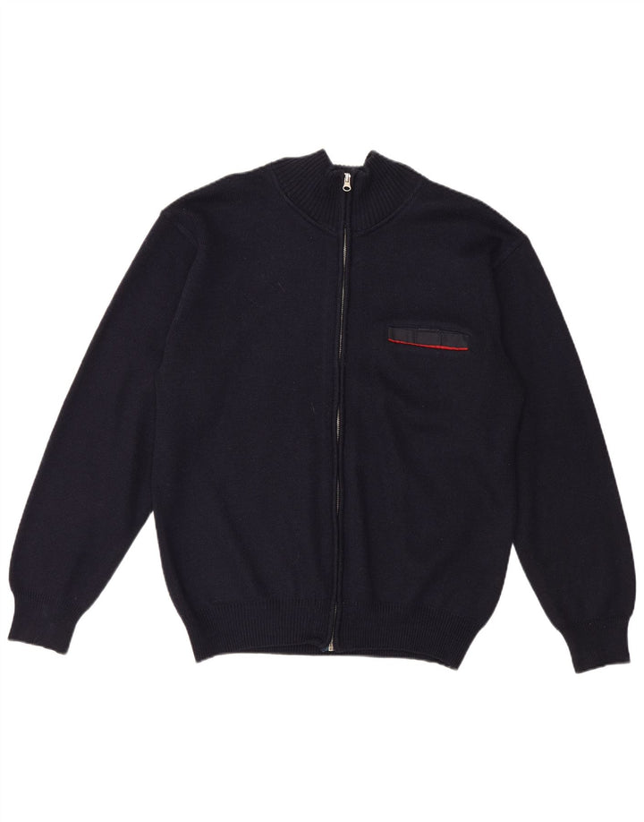 Vintage Herren-Cardigan mit durchgehendem Reißverschluss, mittleres Marineblau