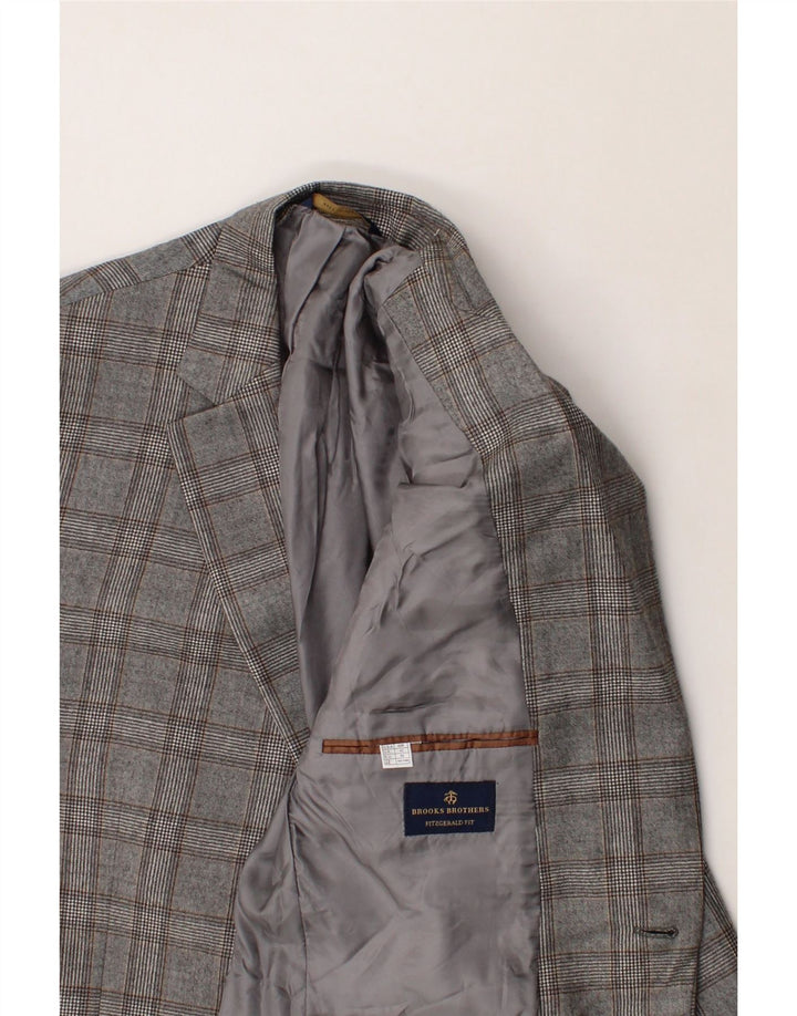 BROOKS BROTHERS Mens 2 Button Blazer Jacket UK 42 XL Grey Check Cotton Vintage Brooks Brothers and Second-Hand Brooks Brothers from Messina Hembry 